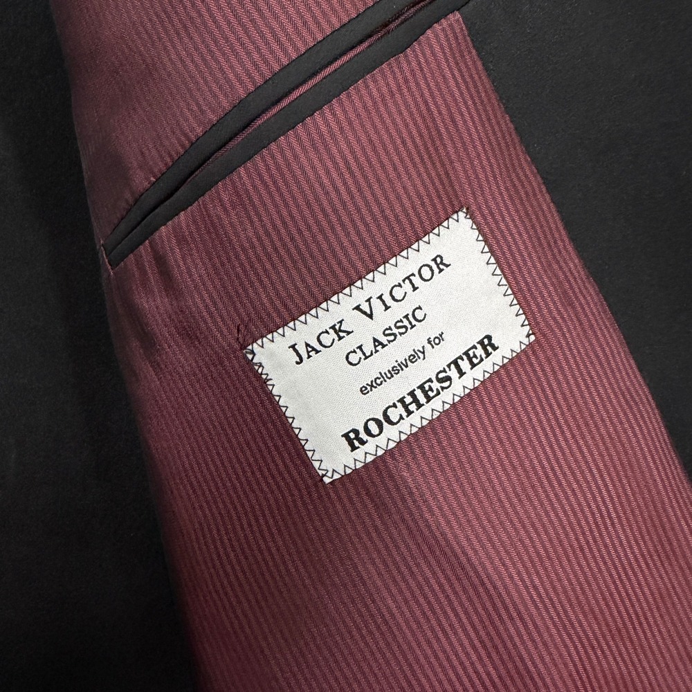 Jack Victor Mens 50XL Tuxedo Suit Black 3-Piece Silk Vest Super 100s Wool 44x32 - Picture 4 of 16